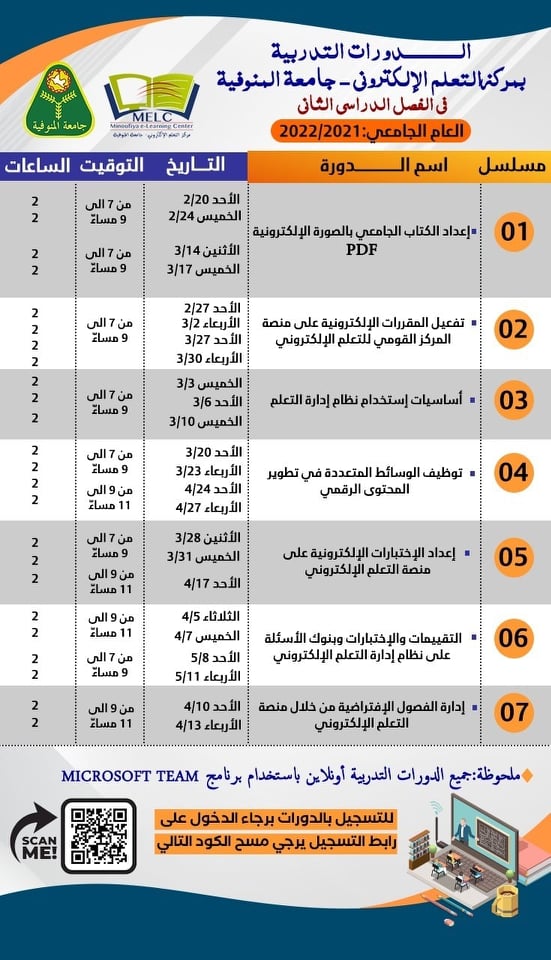 الدورات التدريبية بمركز التعلم الإلكترونى جامعة المنوفية