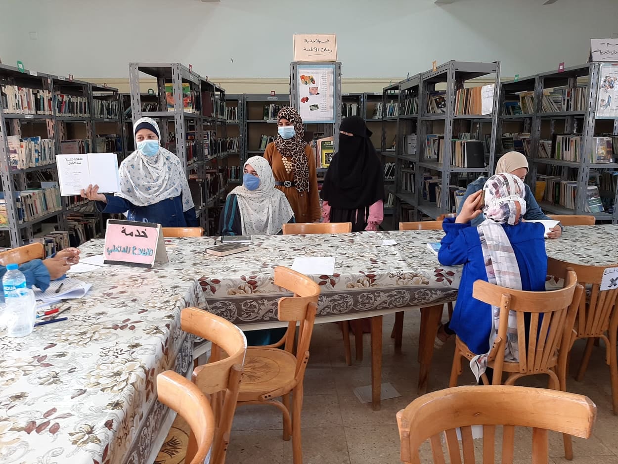 A guided tour was made today inside the library for some of the first year students to introduce the library, how to use it, and how to search for the Federation of Egyptian Universities Libraries.