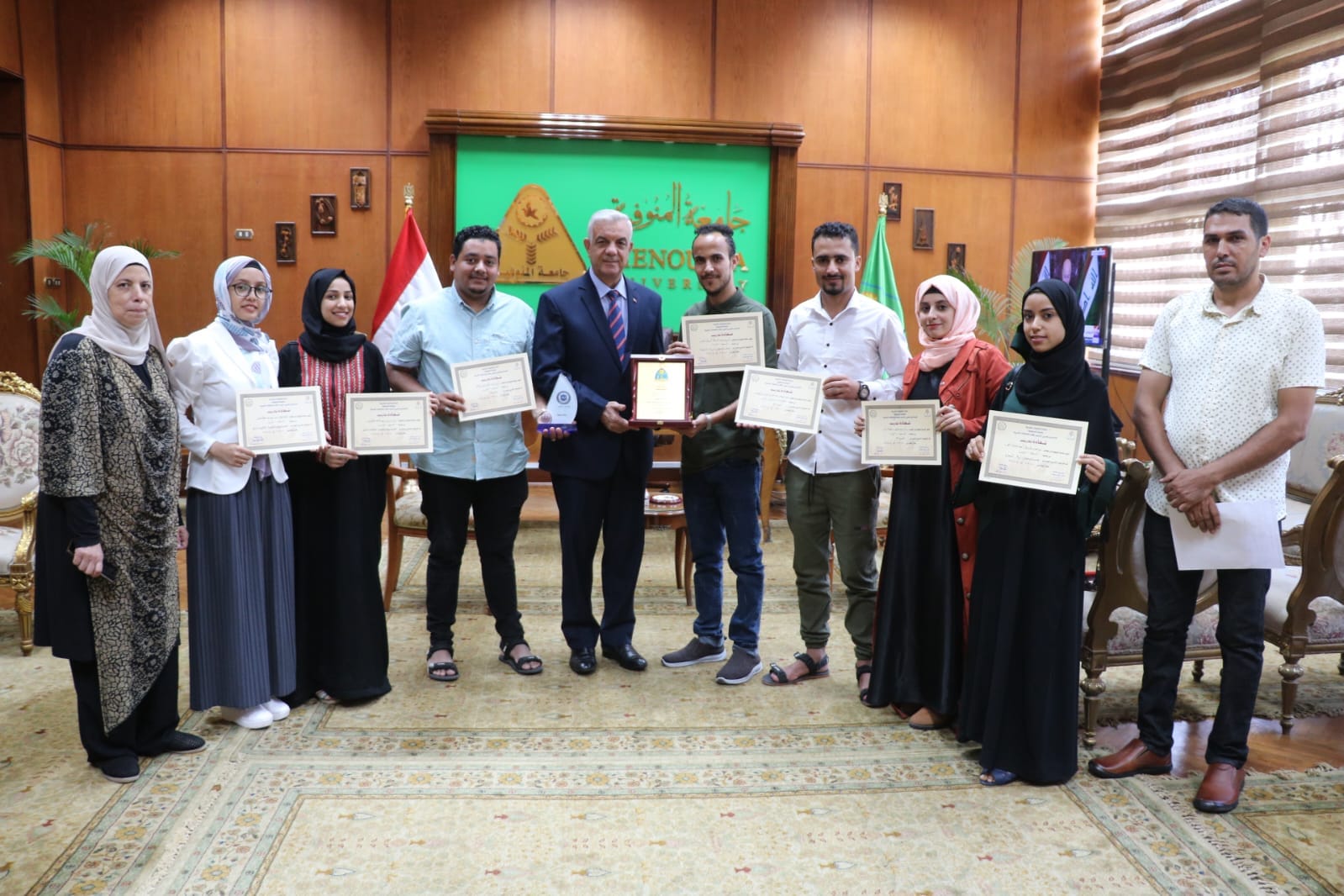 Mubarak hands Arab students certificates of practical training at Menoufia University