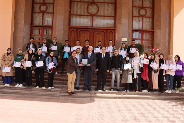 The President of Menoufia University honors the winning students in the Fifth Creativity Forum for the Faculties of Specific Education at Benha University